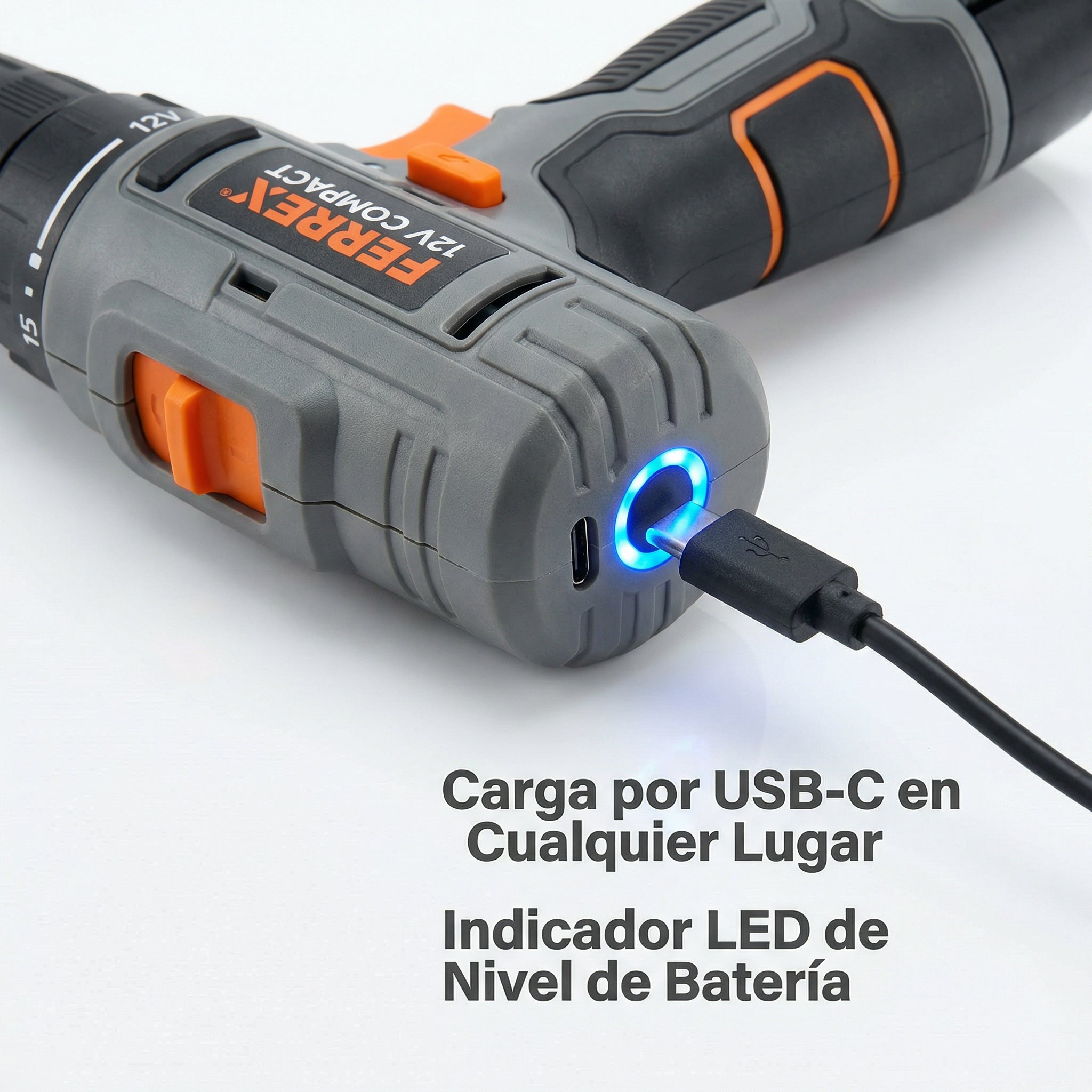 Taladro Percutor a Batería 12V Compact con USB-C y Batería 2.0Ah | Ferrex