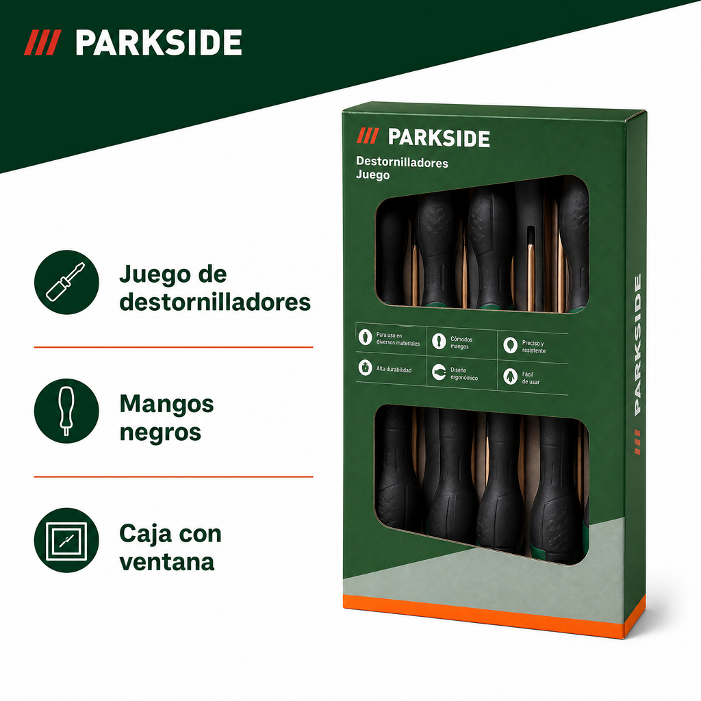 Parkside juego de destornilladores en caja expositor con ventana