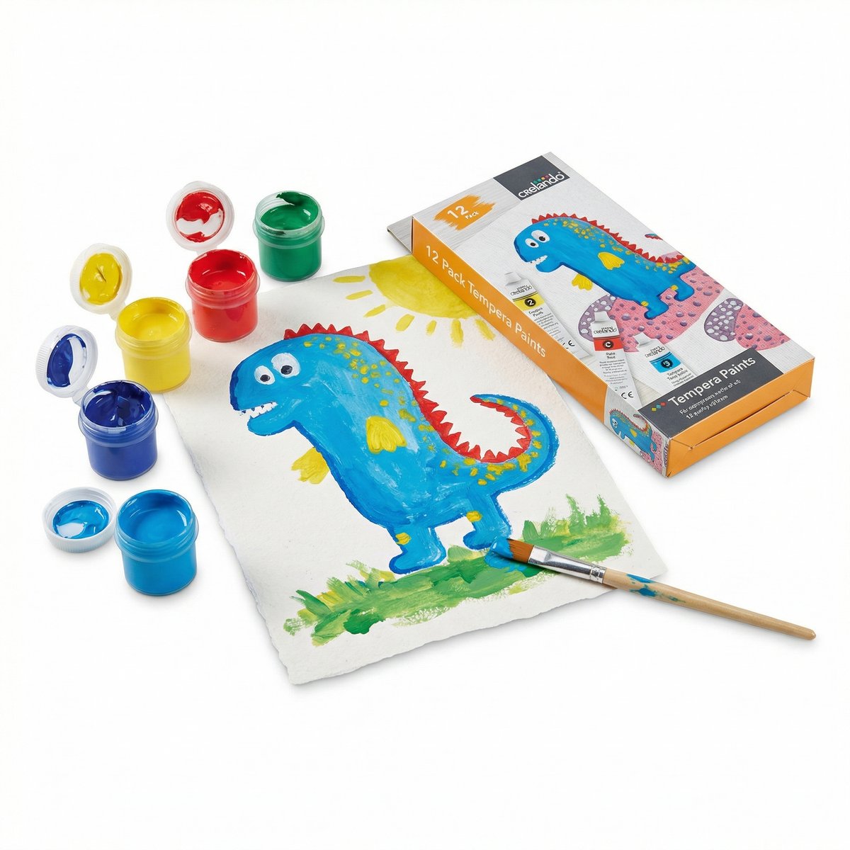 Set 12 Pinturas Témpera Infantil Dinosaurio - Crelando