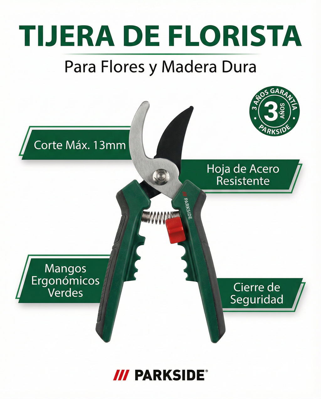 Tijera de Florista para Flores y Madera Dura Ø13mm | Parkside