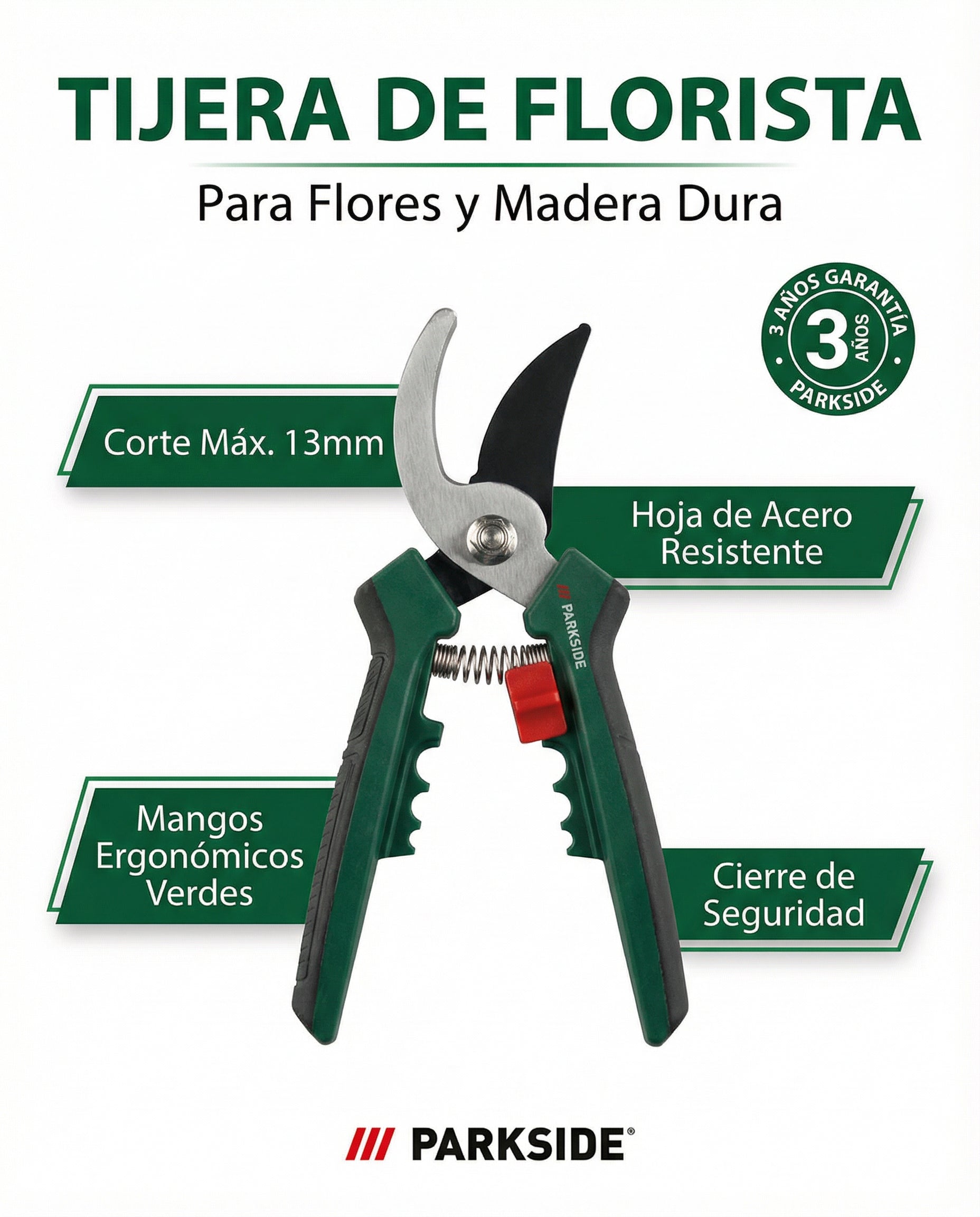 Tijera de Florista para Flores y Madera Dura Ø13mm | Parkside
