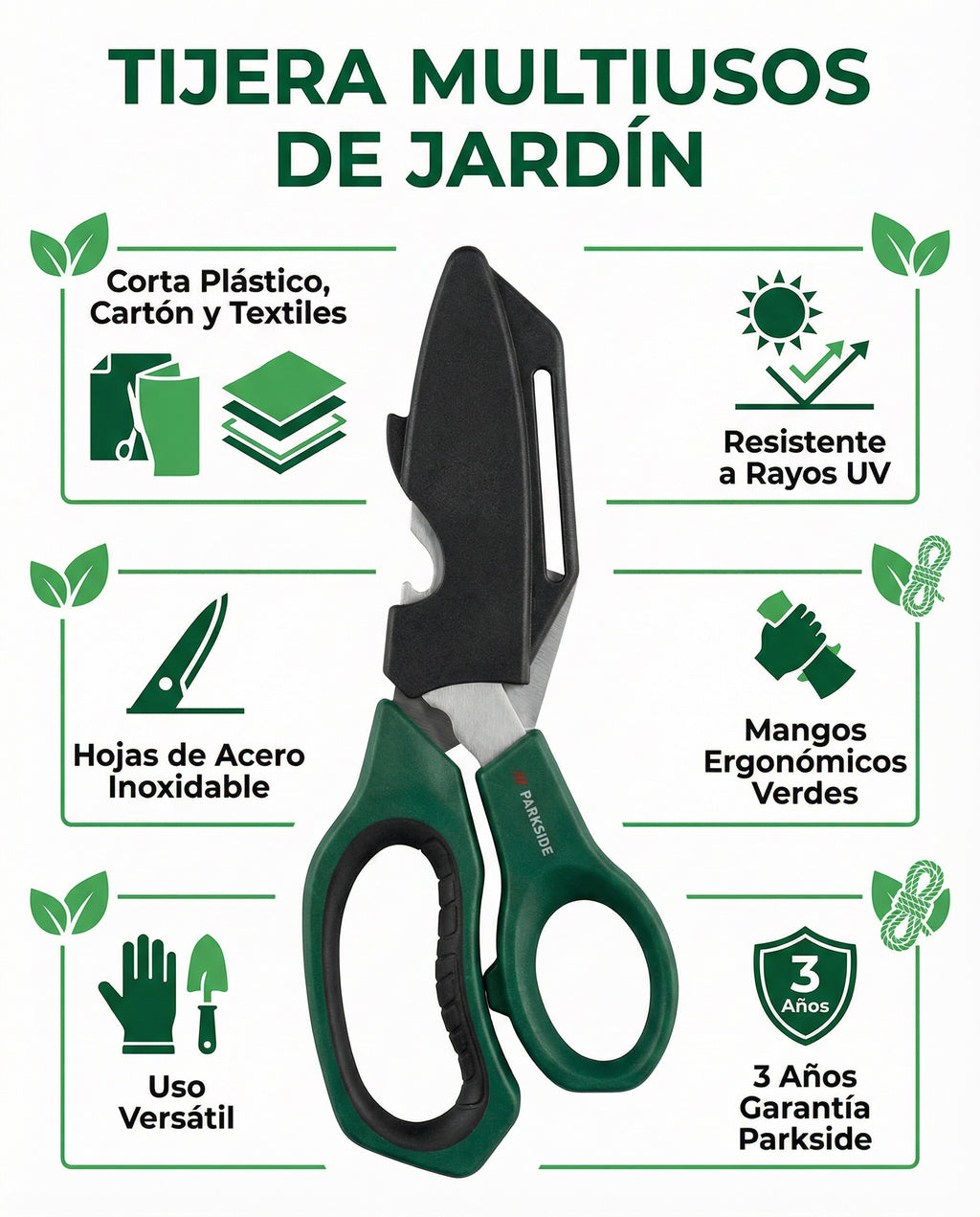 Tijera Multiusos de Jardín para Plástico Cartón y Textiles UV-Resistant | Parkside