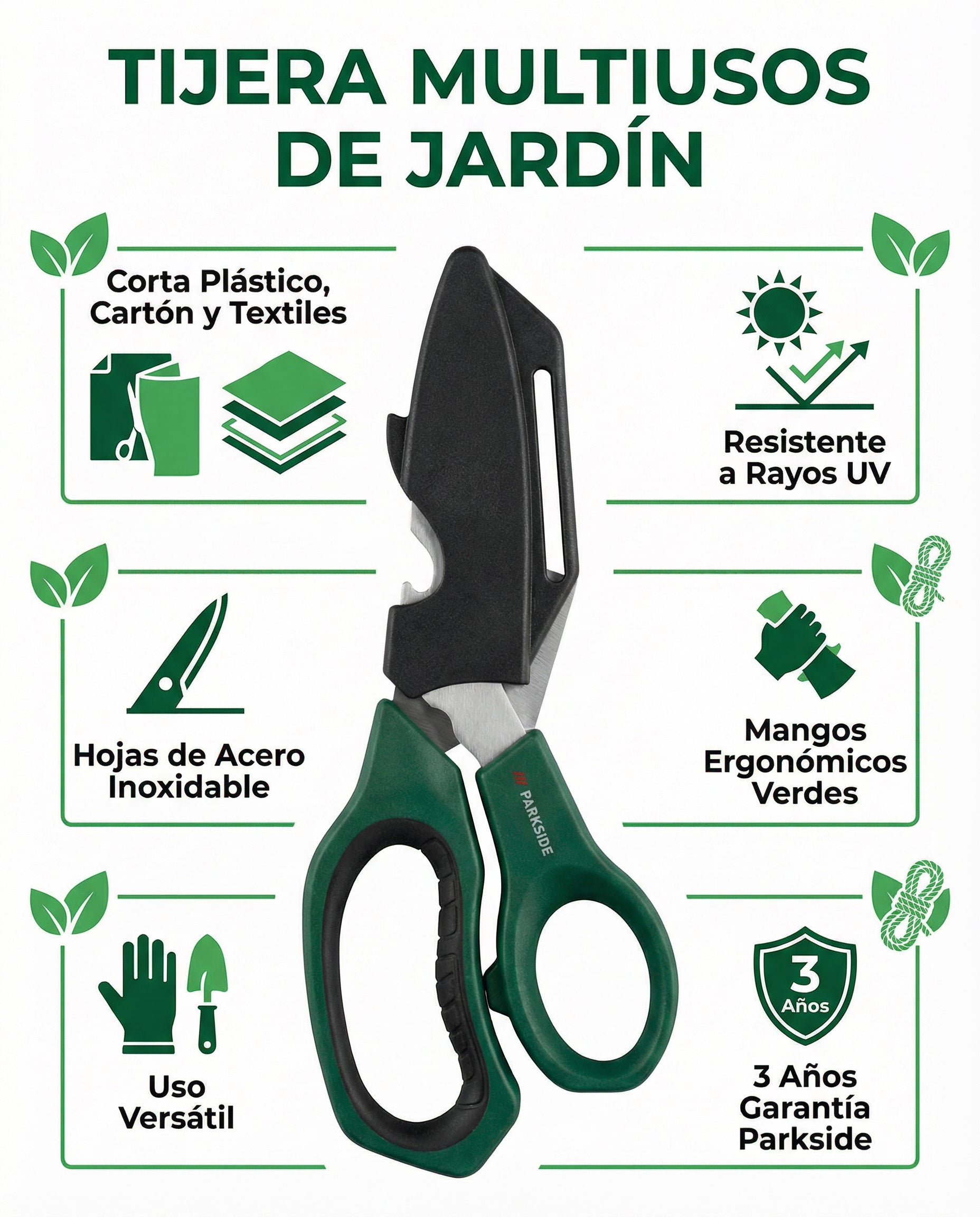 Tijera Multiusos de Jardín para Plástico Cartón y Textiles UV-Resistant | Parkside