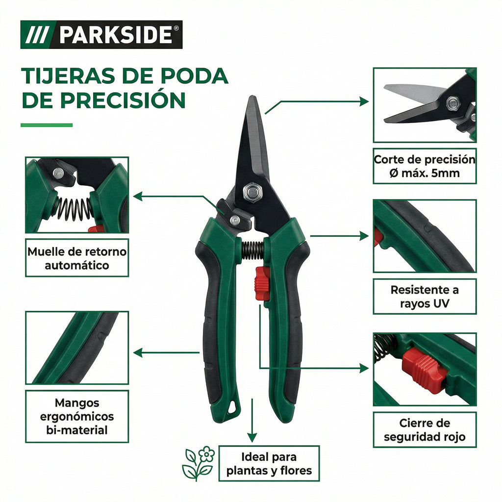 Tijera de Precisión para Plantas y Flores Ø5mm UV-Resistant | Parkside