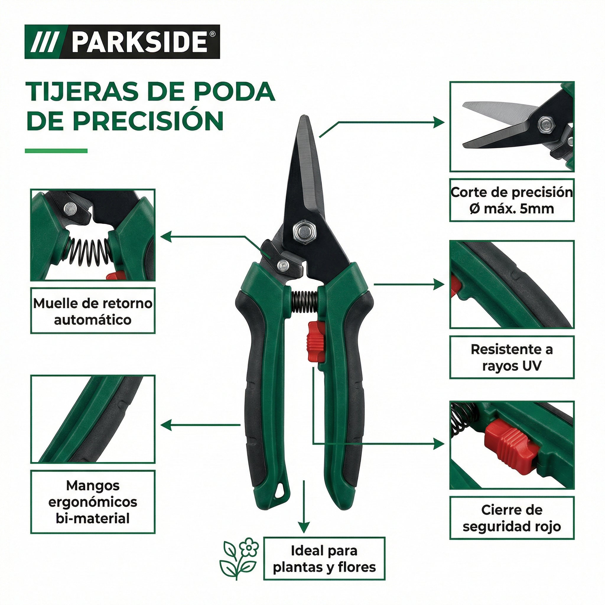 Tijera de Precisión para Plantas y Flores Ø5mm UV-Resistant | Parkside
