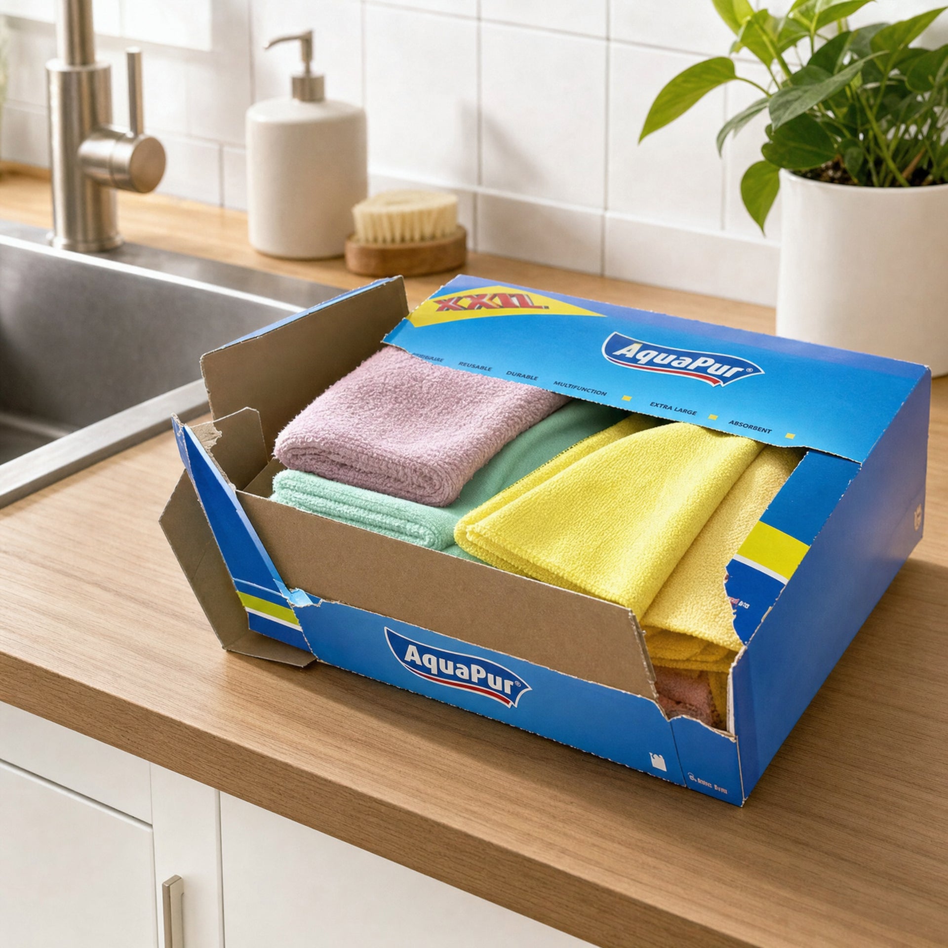 Aquapur Bayetas de limpieza XXL en amarillo, rosa y verde