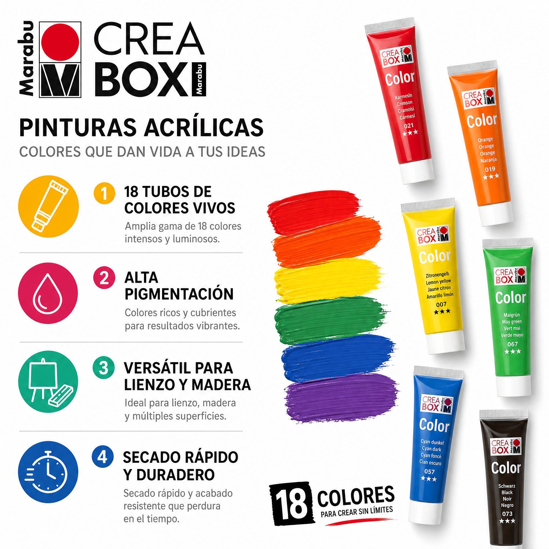 Marabu Crea Box Pinturas Acrílicas 18 Tubos