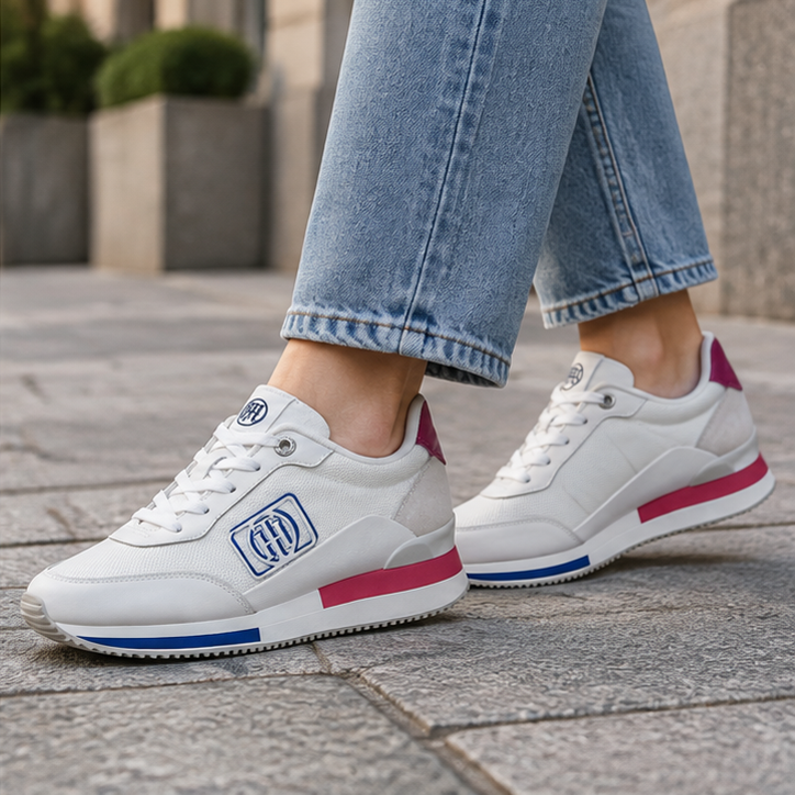 Zapatillas Tommy Hilfiger blancas con detalles azul y rosa talla 40 en escena lifestyle