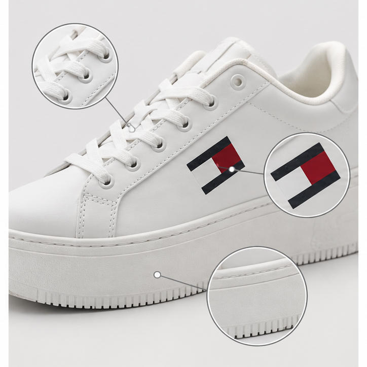 Detalles de las zapatillas Tommy Jeans blancas de plataforma