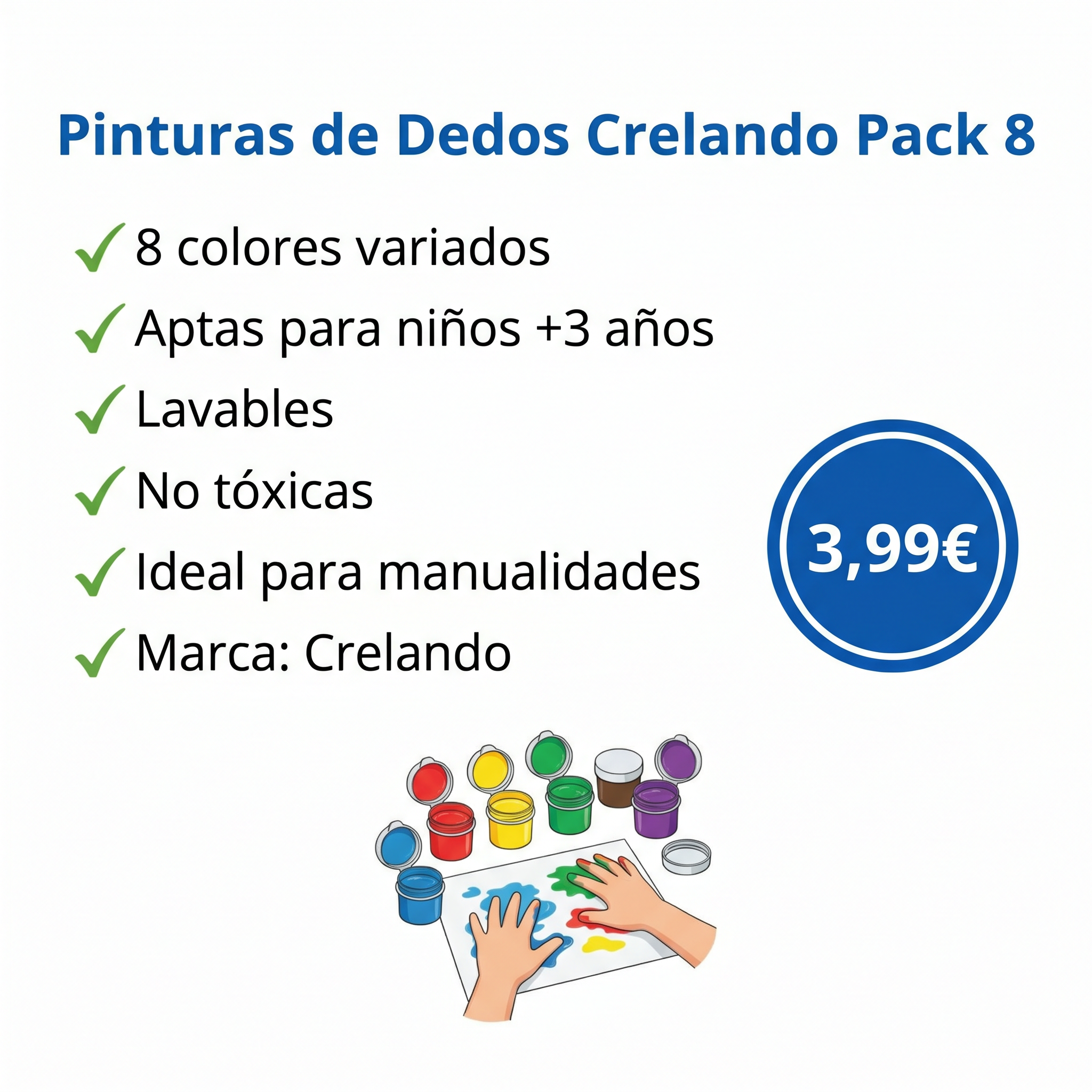 Pinturas de Dedos Crelando — Pack 8 Colores