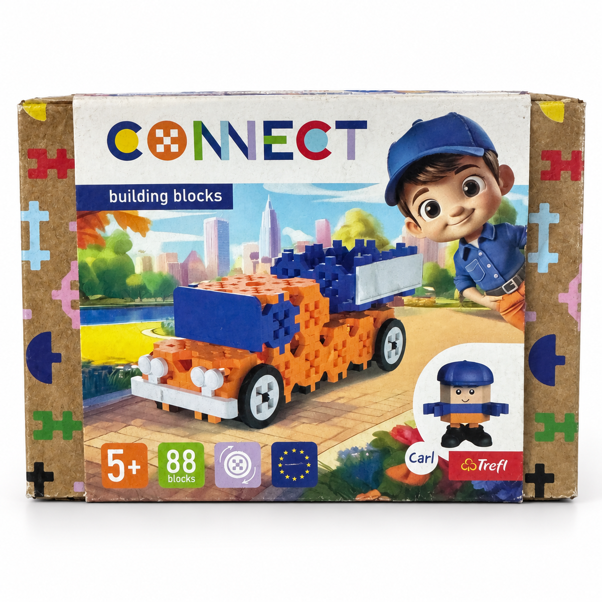 Caja Trefl Connect camión de 88 bloques sobre fondo blanco