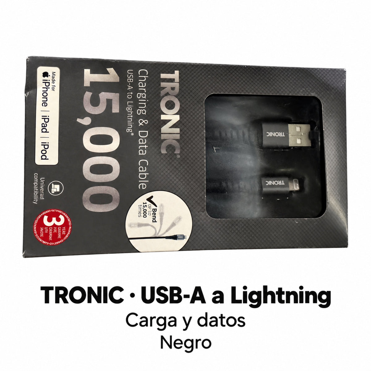 TRONIC cable negro USB-A a Lightning en caja original