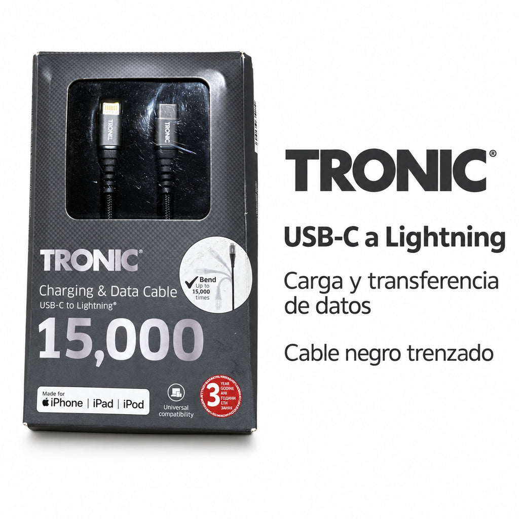 TRONIC Cable negro USB-C a Lightning en caja original