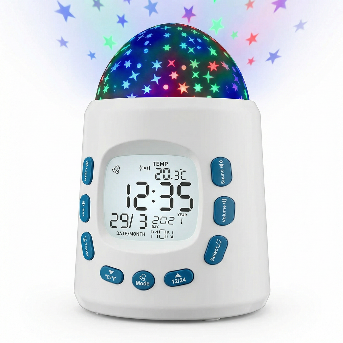Reloj Despertador Proyector con Cielo Estrellado y Luz Nocturna LCD | Tronic