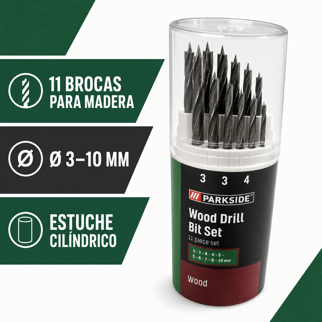 Set de 11 Brocas para Madera Parkside 3–10 mm