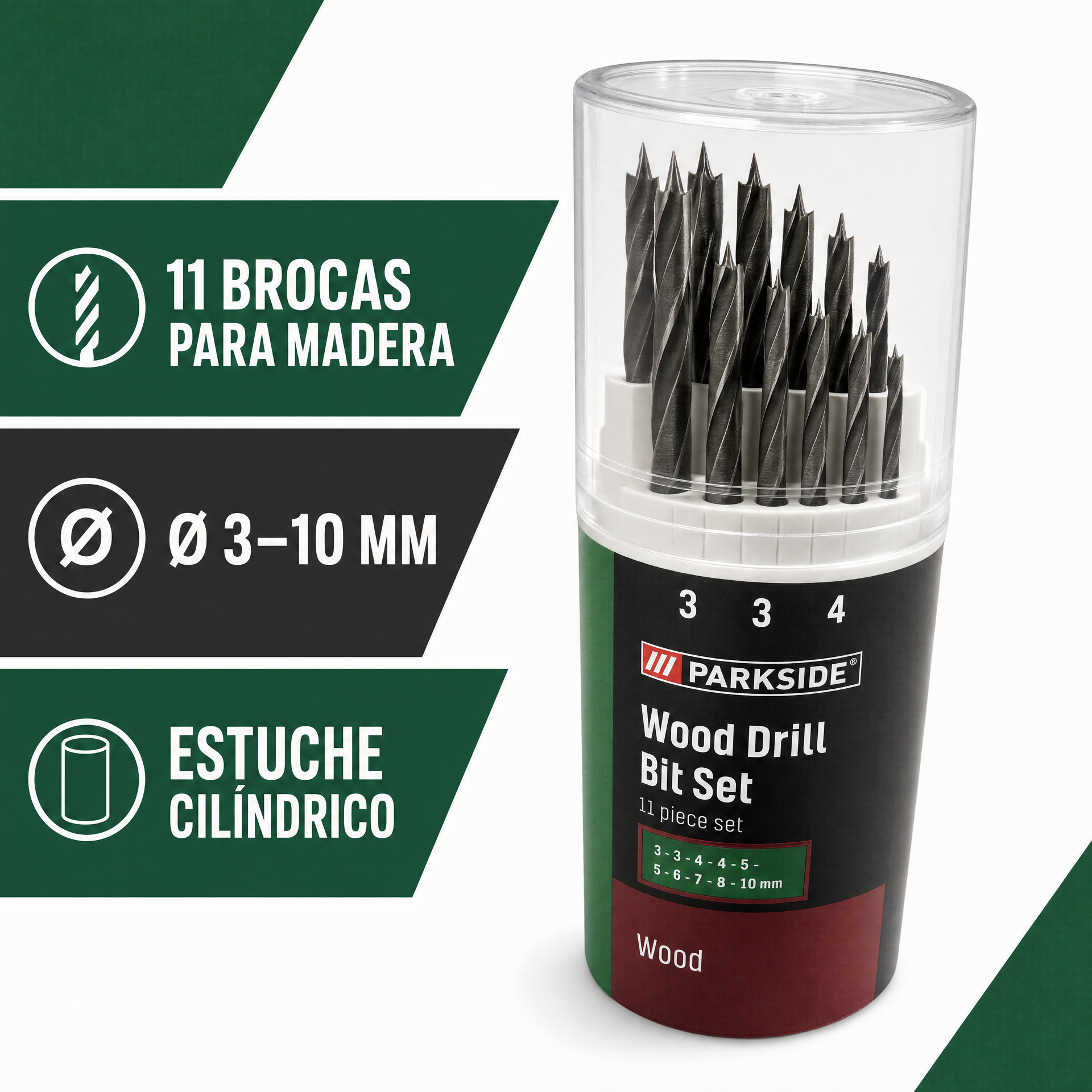 Set de 11 Brocas para Madera Parkside 3–10 mm