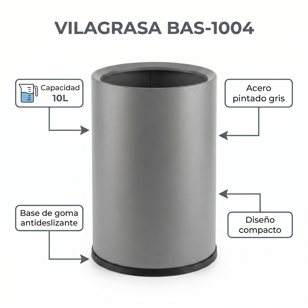 Papelera de Oficina Vilagrasa BAS-1004 GRIS — 1004 Gris 14 Litros