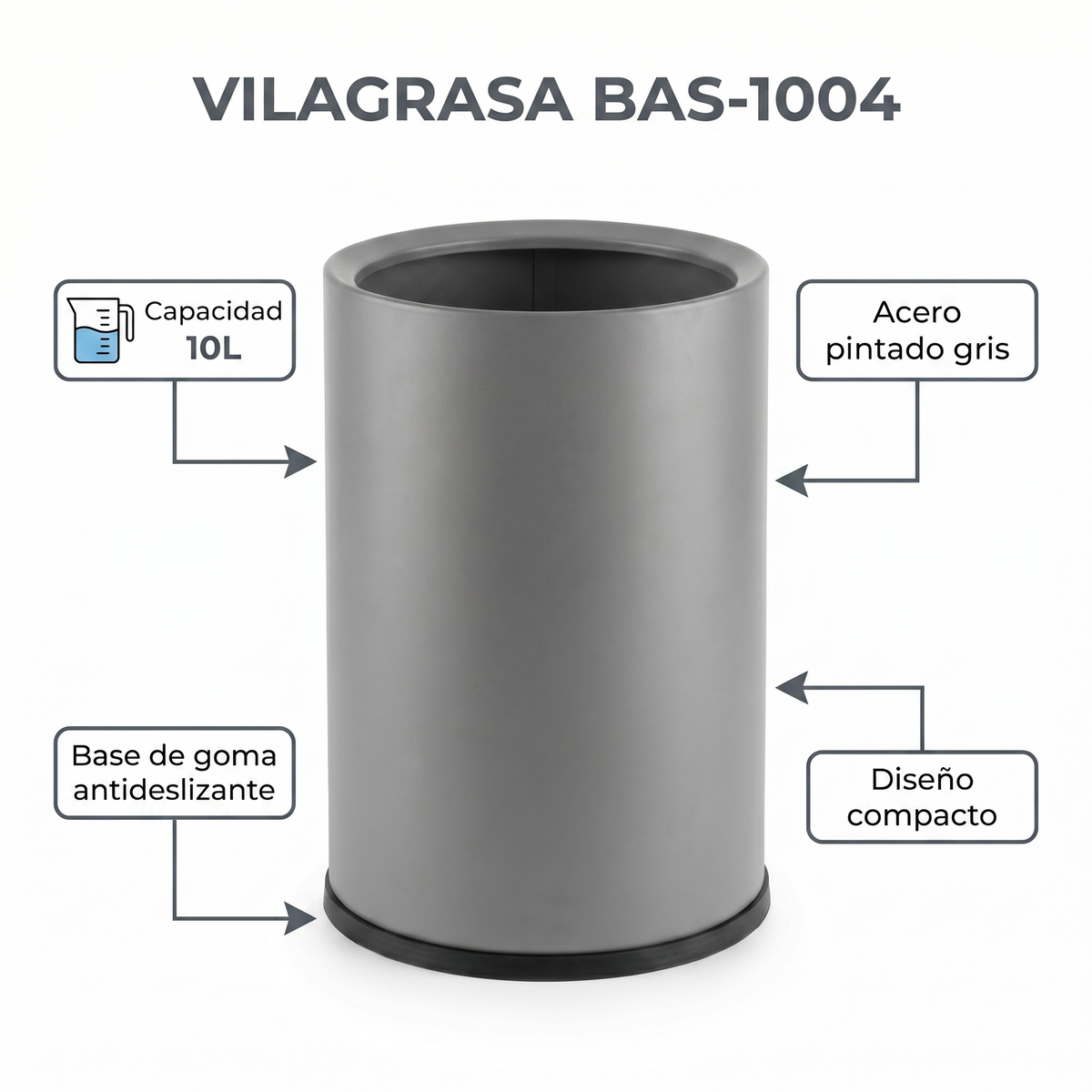 Papelera de Oficina Vilagrasa BAS-1004 GRIS — 1004 Gris 14 Litros
