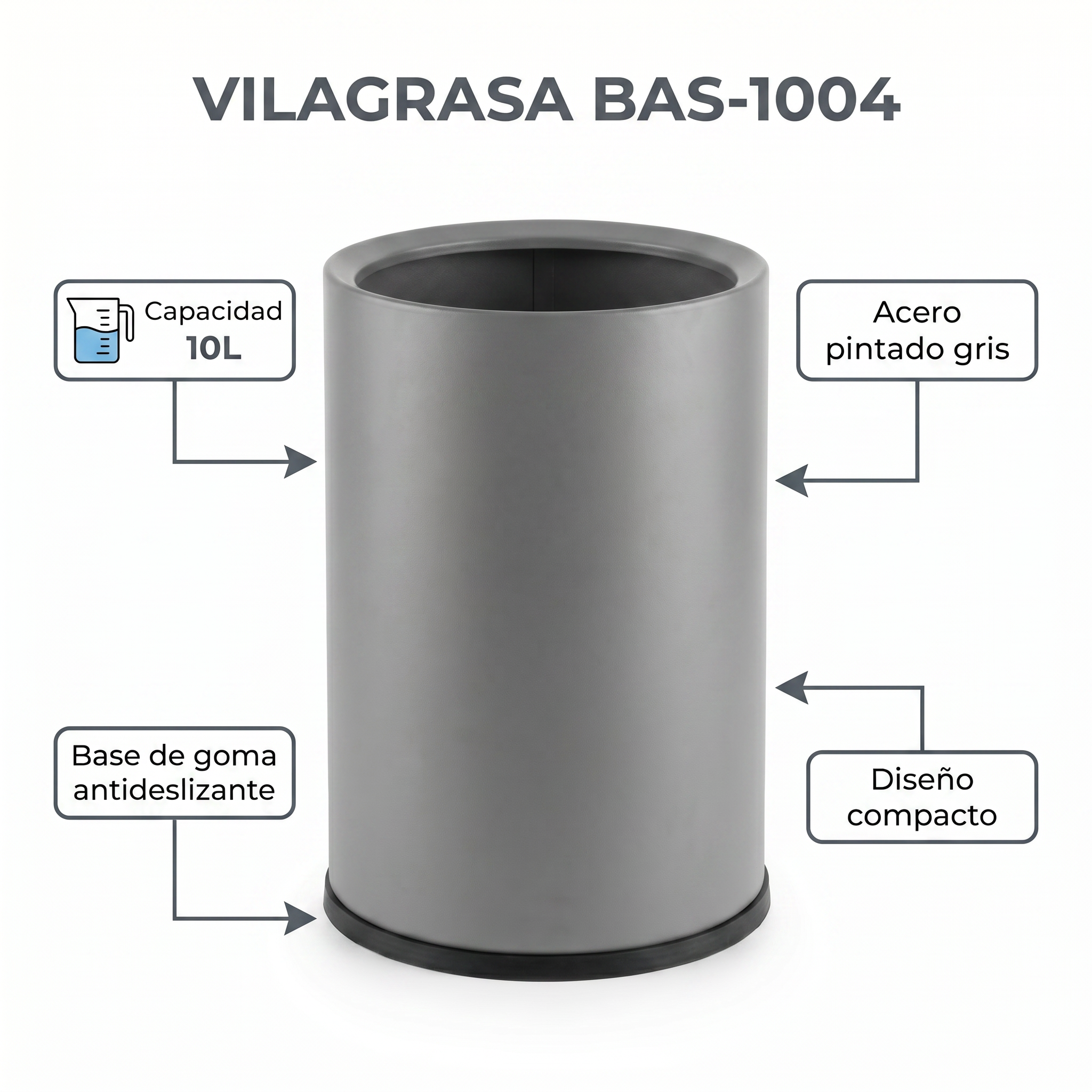 Papelera de Oficina Vilagrasa BAS-1004 GRIS — 1004 Gris 14 Litros