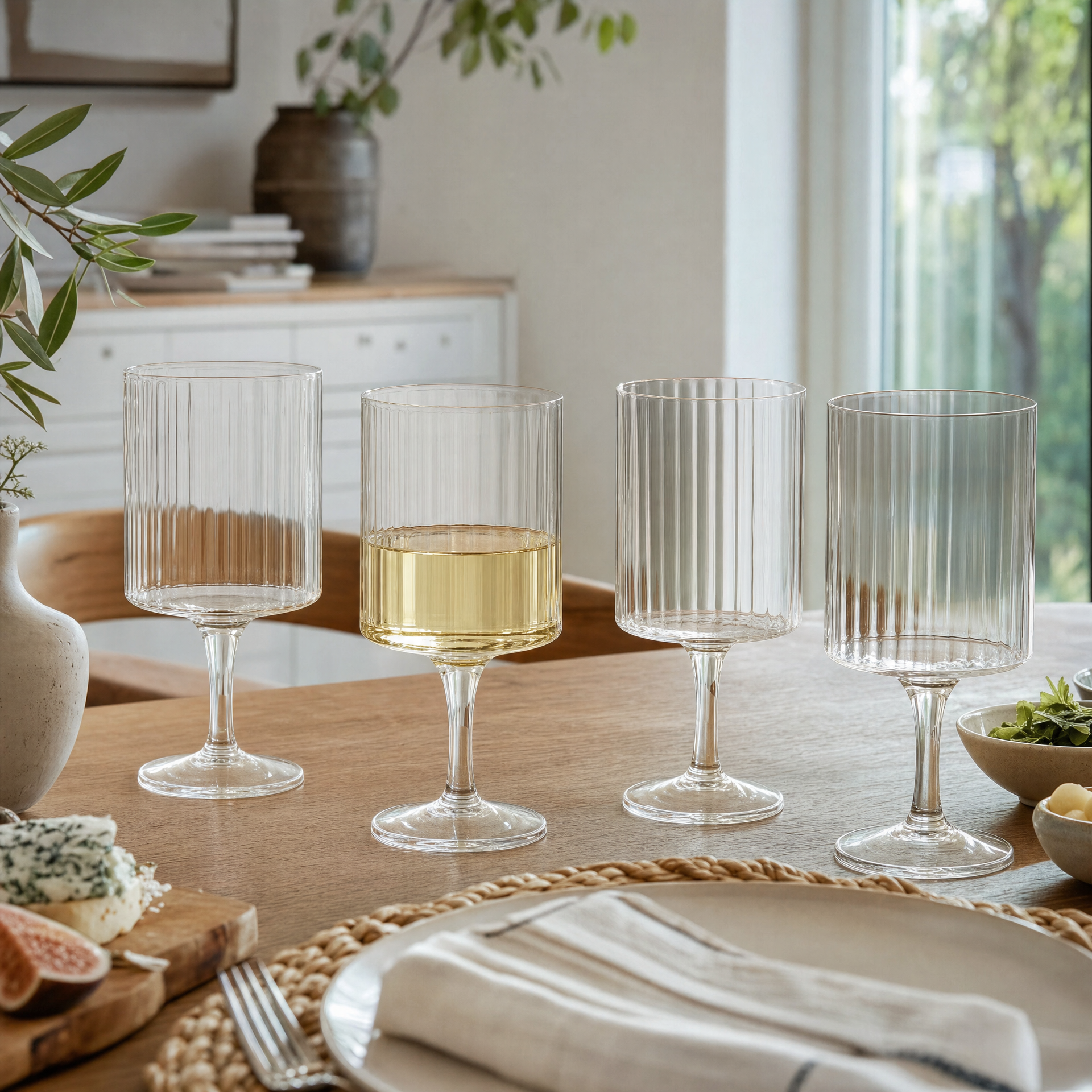 Livarno Home Juego de copas de vino con diseño de ranuras verticales