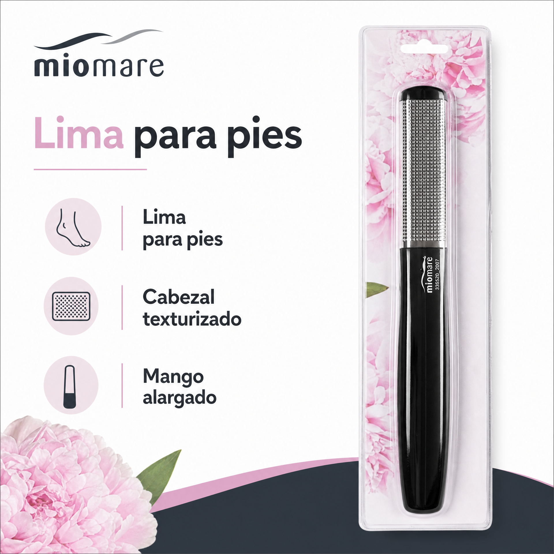 Miomare lima para pies con cabezal metálico texturizado