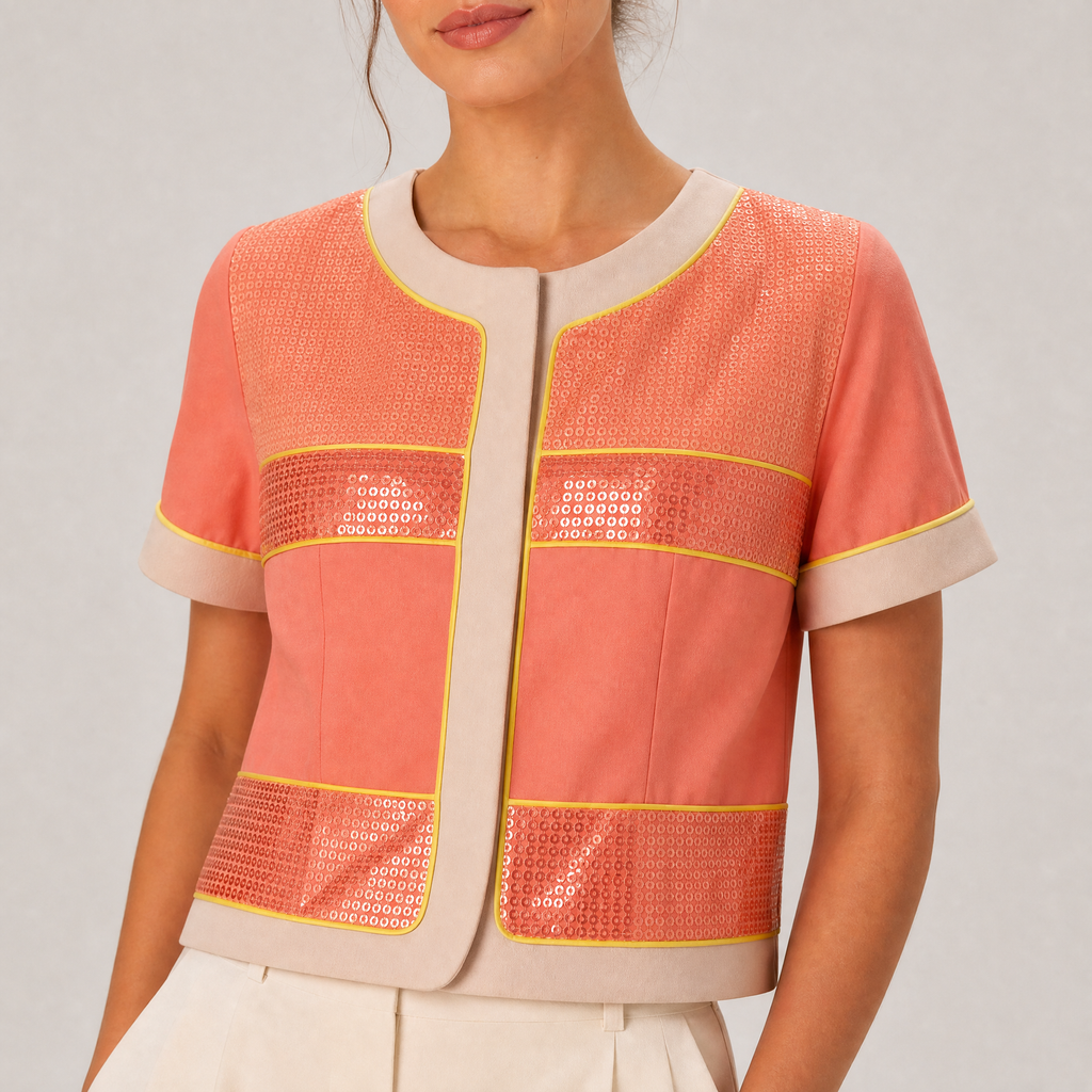 Chaqueta con Lentejuelas Verde y Coral · Tallas 38–48 | ANANY