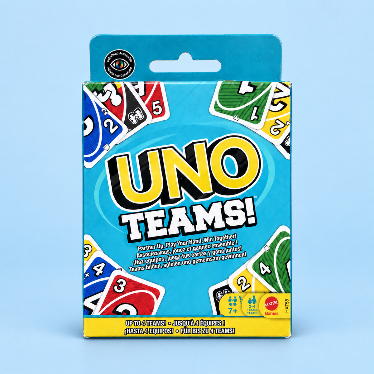 Caja original Mattel UNO Teams, juego por equipos 7+
