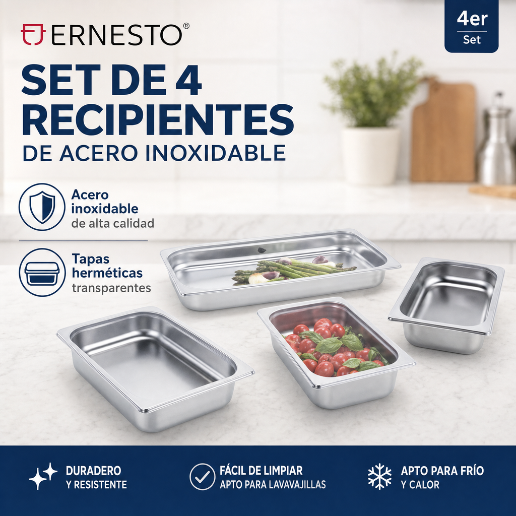 Set de 4 Recipientes de Acero Inoxidable Ernesto