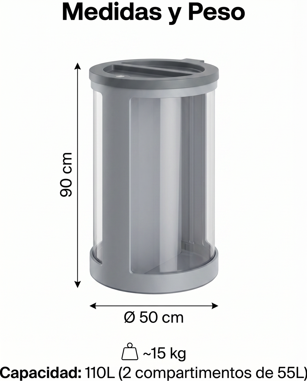 Papelera de Reciclaje Vilagrasa Saturn-02 — 2 Residuos Transparente 110L Gris