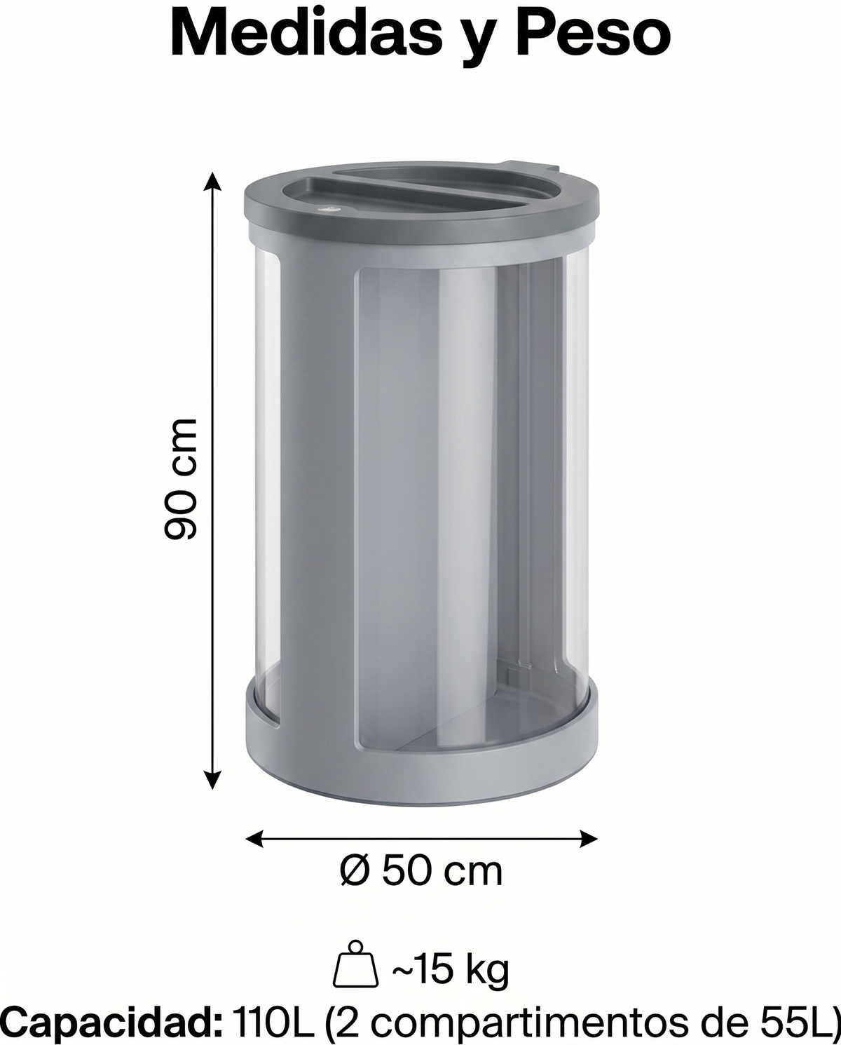 Papelera de Reciclaje Vilagrasa Saturn-02 — 2 Residuos Transparente 110L Gris