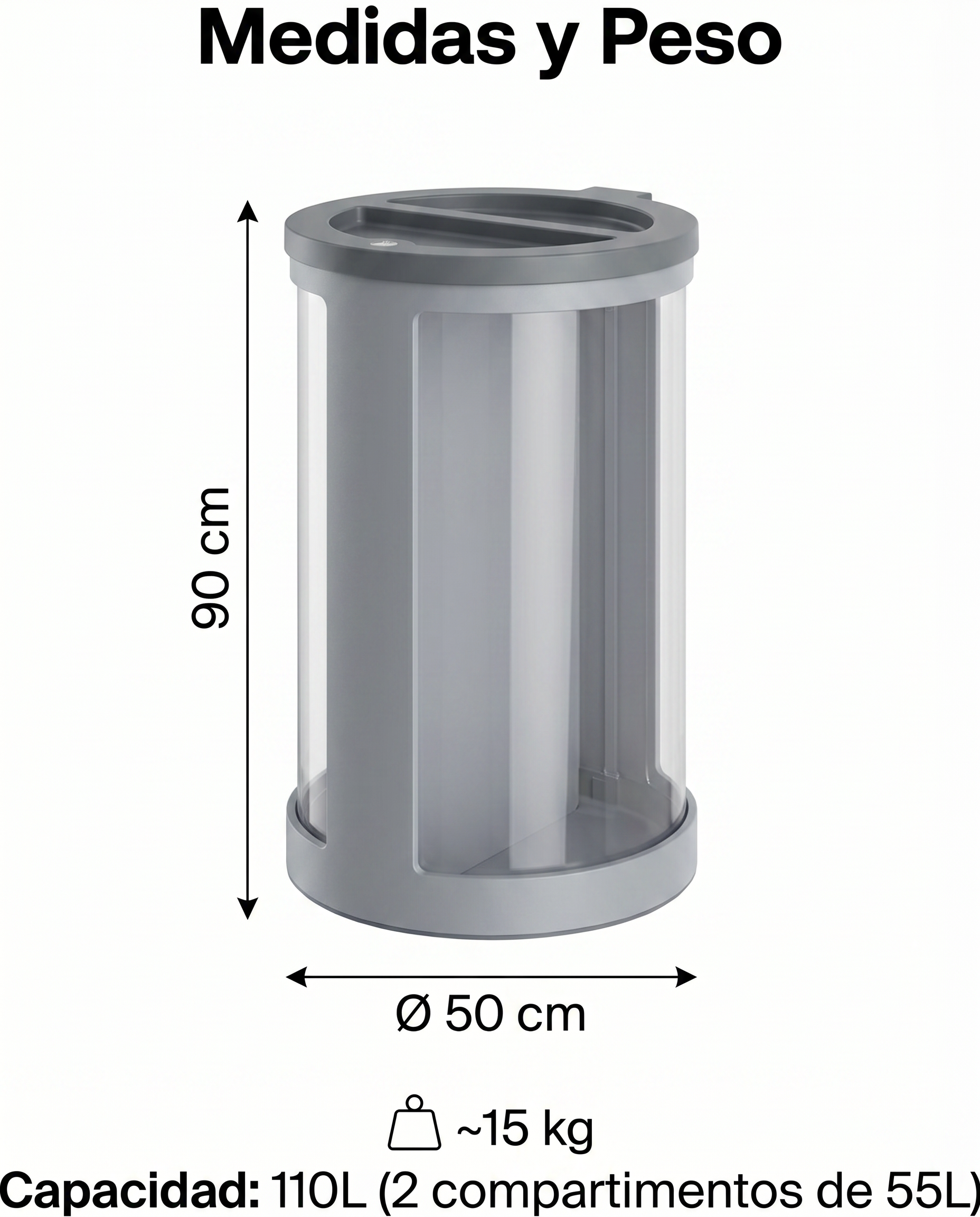 Papelera de Reciclaje Vilagrasa Saturn-02 — 2 Residuos Transparente 110L Gris