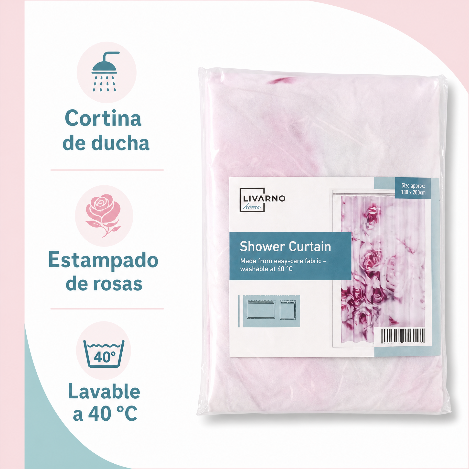 Livarno Home - Cortina de ducha con estampado de rosas