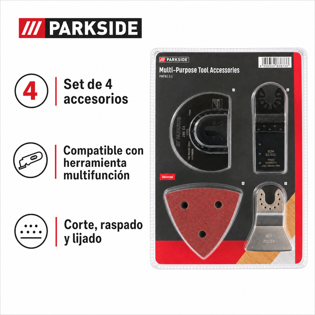Parkside Set de 4 Accesorios para Herramienta Multifunción PMFWZ A1