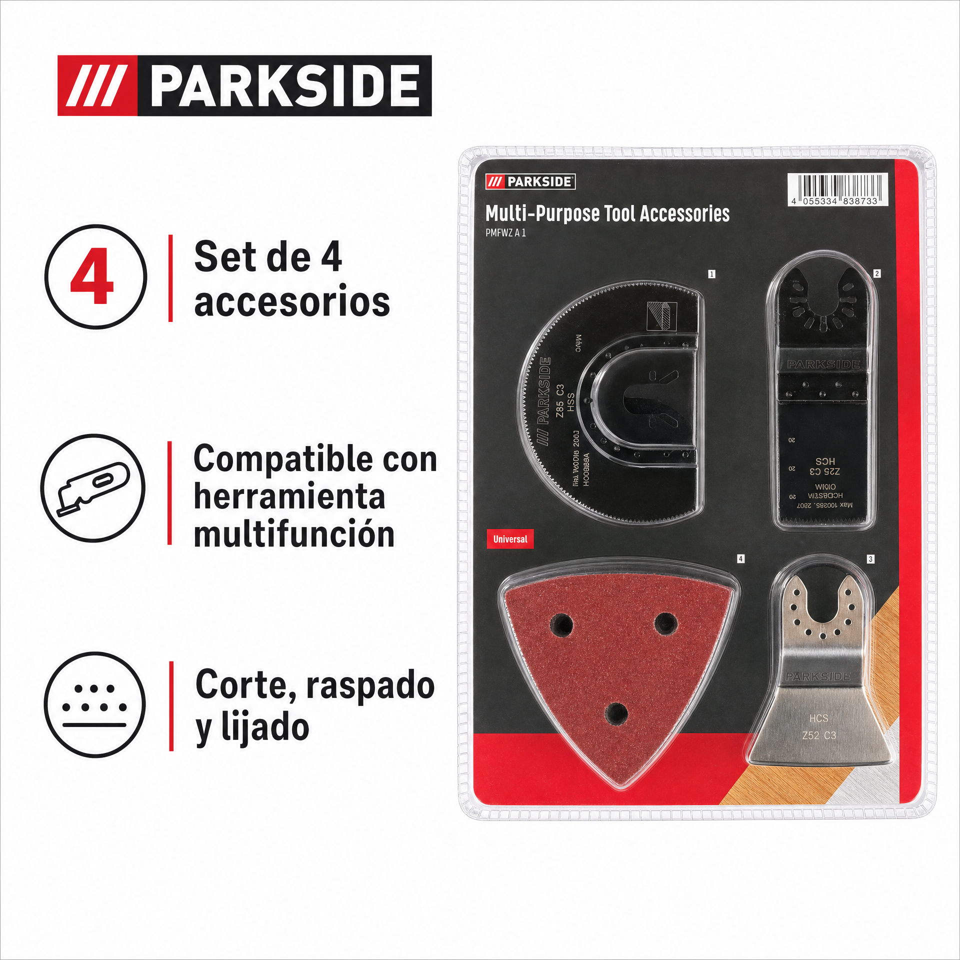 Parkside Set de 4 Accesorios para Herramienta Multifunción PMFWZ A1