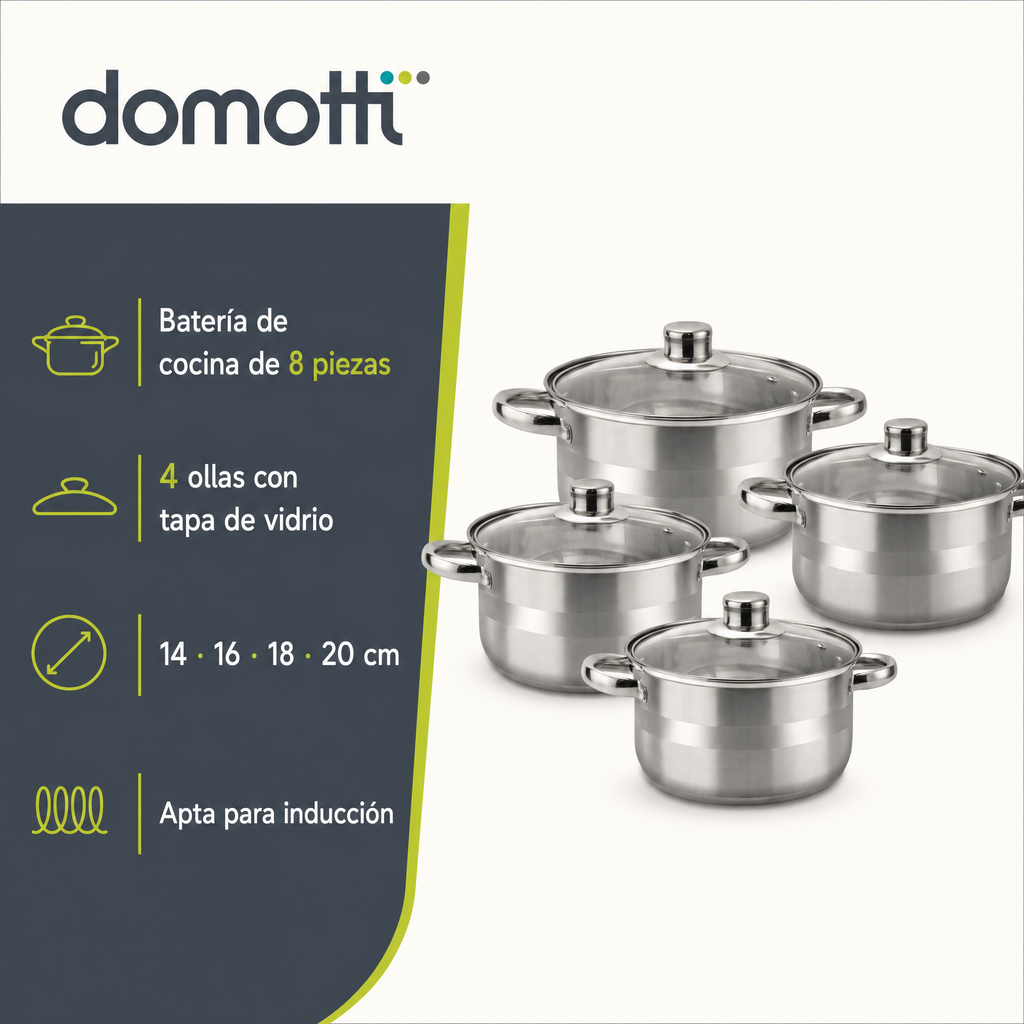 Domotti Taylor Batería de Cocina de Acero Inoxidable 8 Piezas