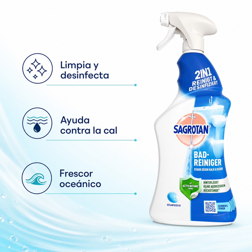 Sagrotan limpiador de baño desinfectante 2 en 1 - acción antical y frescor oceánico