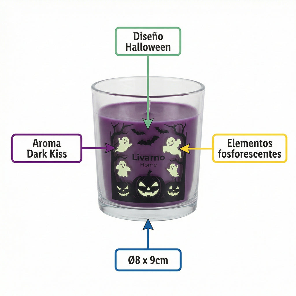 Vela Aromática en Tarro Halloween Dark Kiss Glow-in-the-Dark Ø8x9cm | Livarno Home