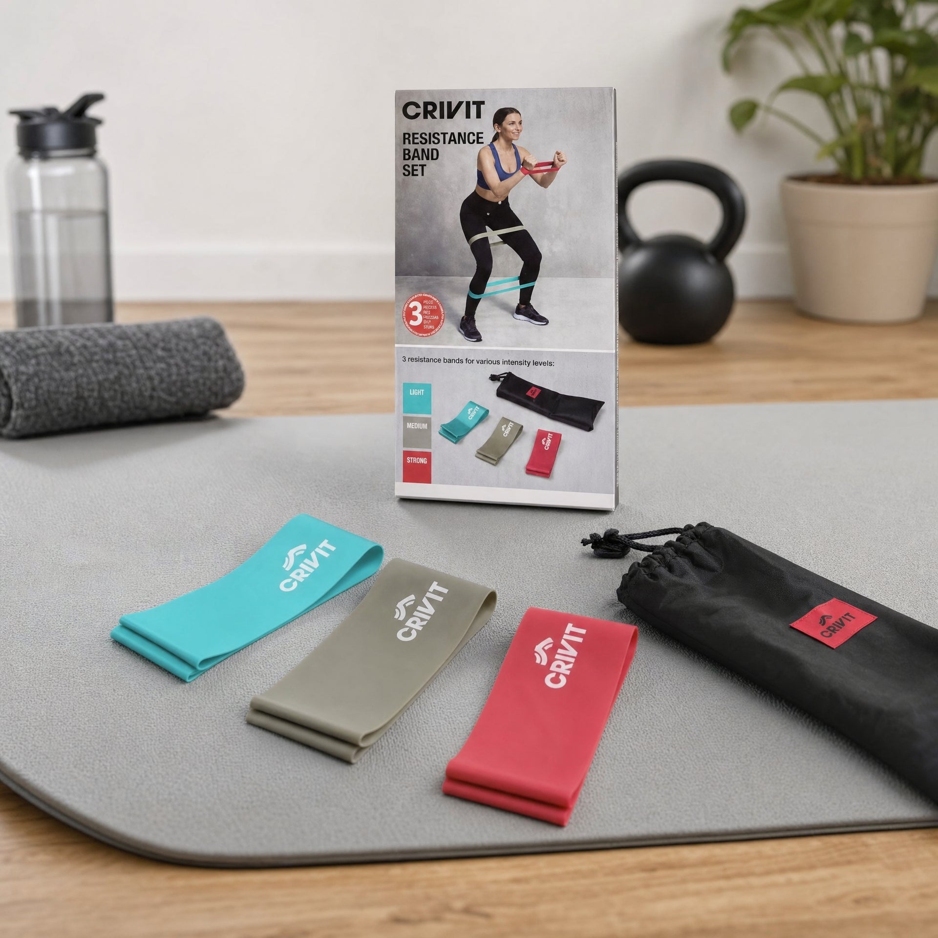 CRIVIT set de 3 bandas de resistencia Light/Medium/Strong con estuche negro