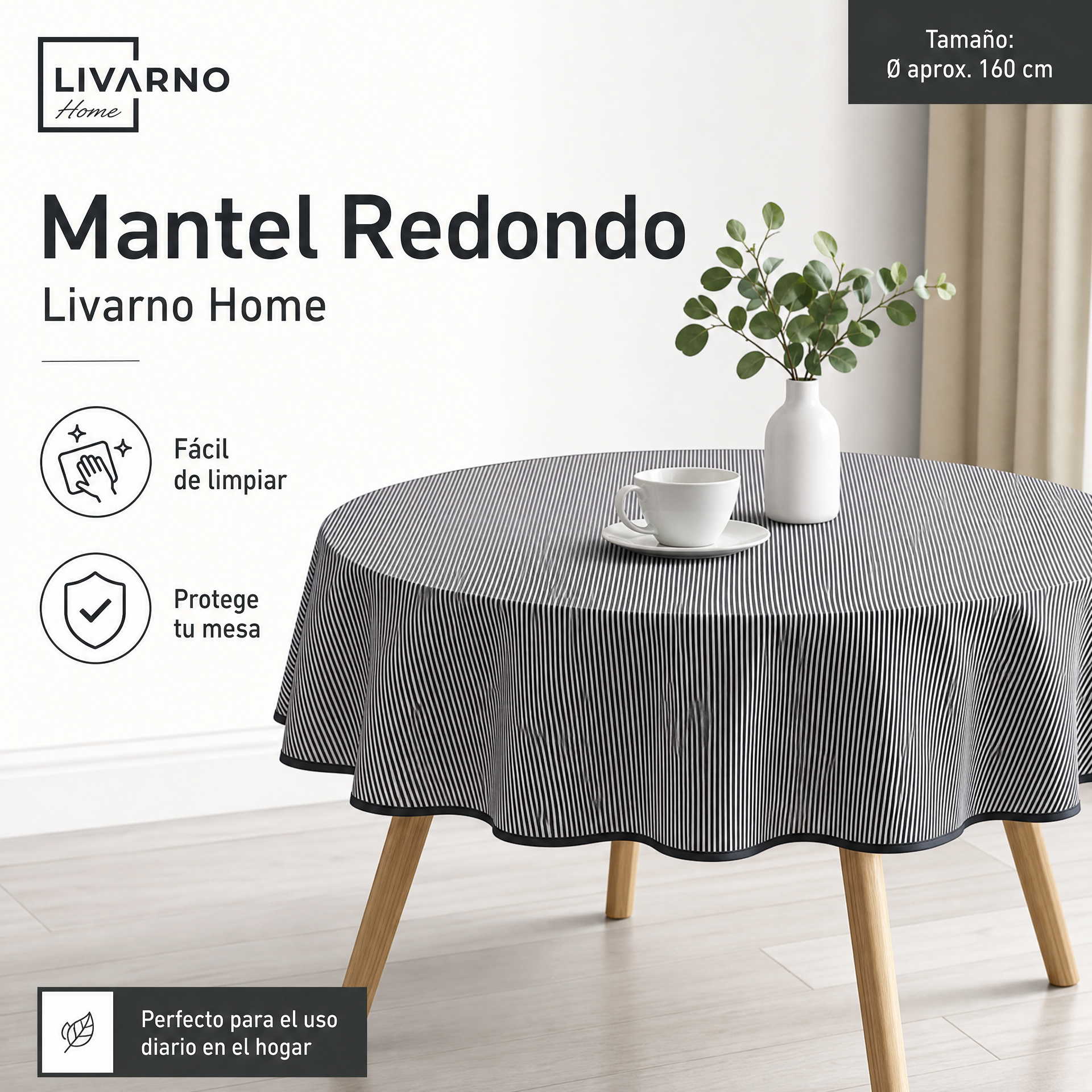 Mantel Redondo Livarno Home a Rayas Ø 160 cm