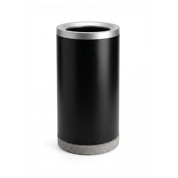 Papelera Exterior Vilagrasa Artria-03 — Acero Negro con Aro Aluminio y Base Hormigón 50L