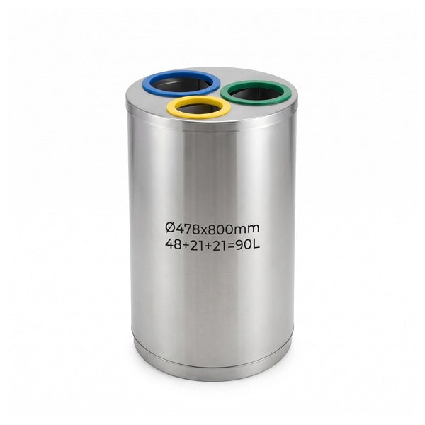 Papelera de Reciclaje Vilagrasa BASIC-ECO 02 — Eco 02-Inox Papelera Ø478X800 Mm Cap.48+21+21=90 L.