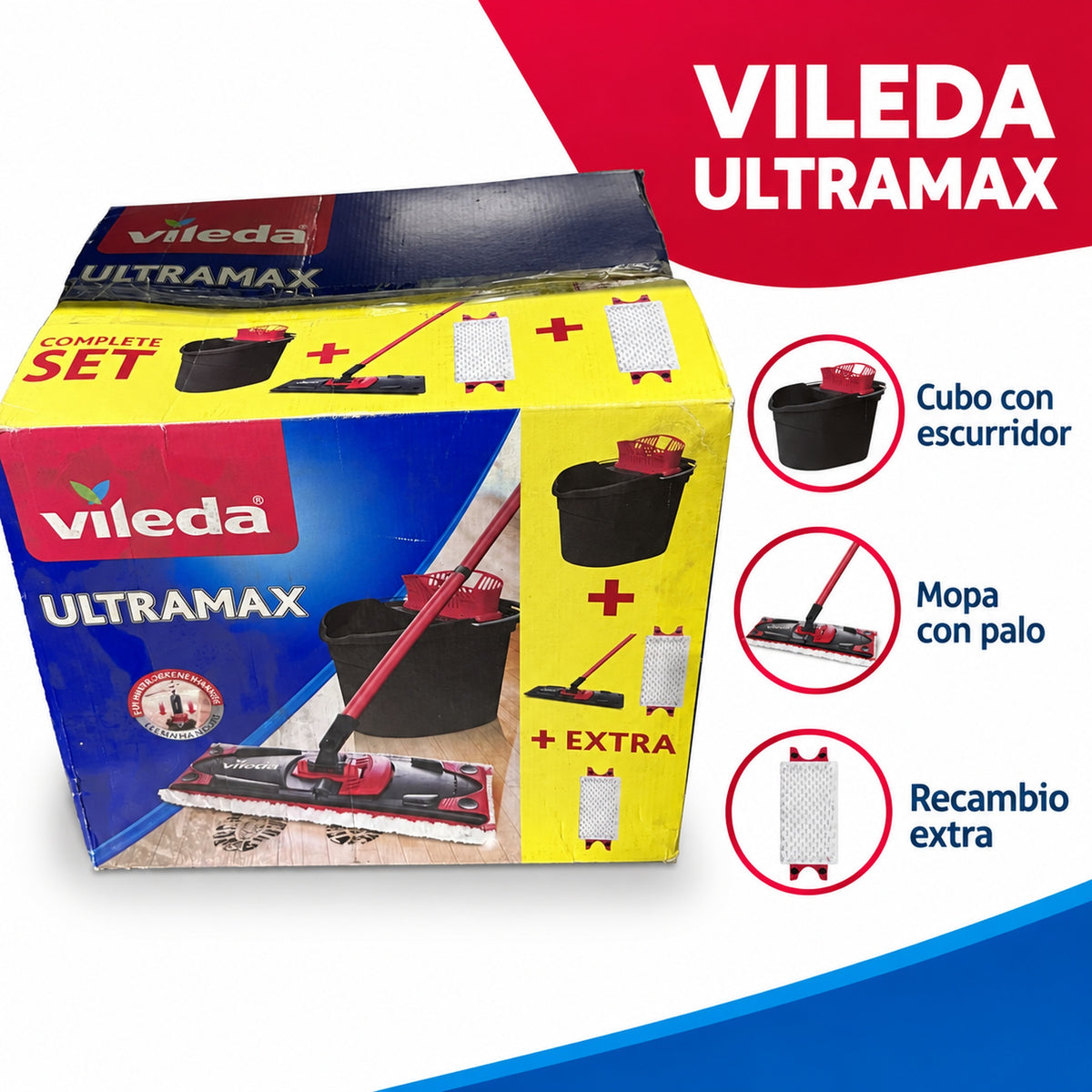 Vileda Ultramax set con recambio extra y caja con desgaste