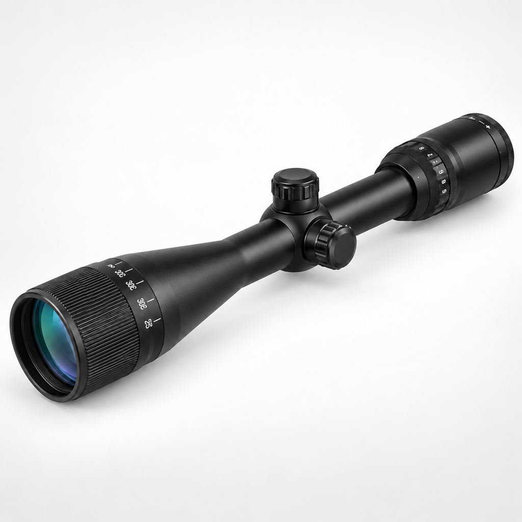 Detalle del visor Stoeger 3-9x40 AO y sus ajustes