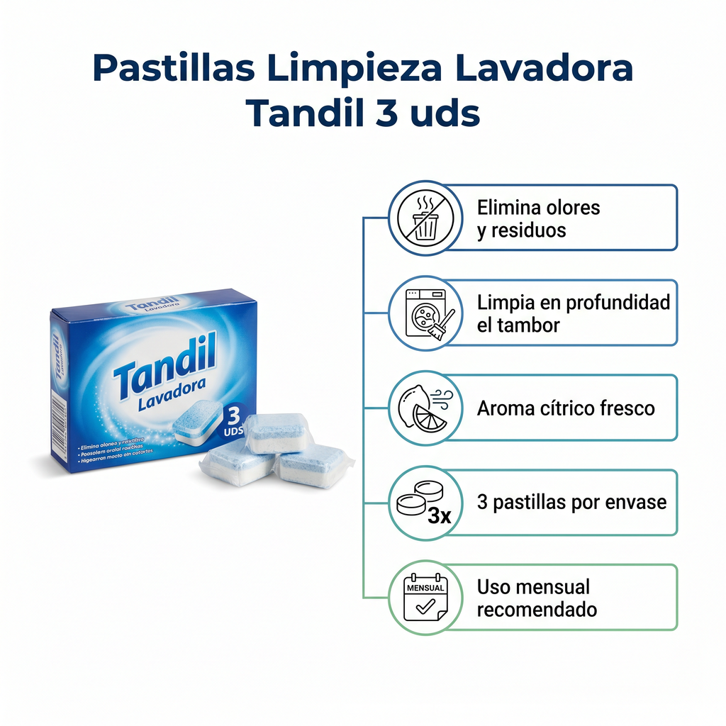 Pastillas Limpieza Lavadora Tandil — 3 uds Aroma Cítrico