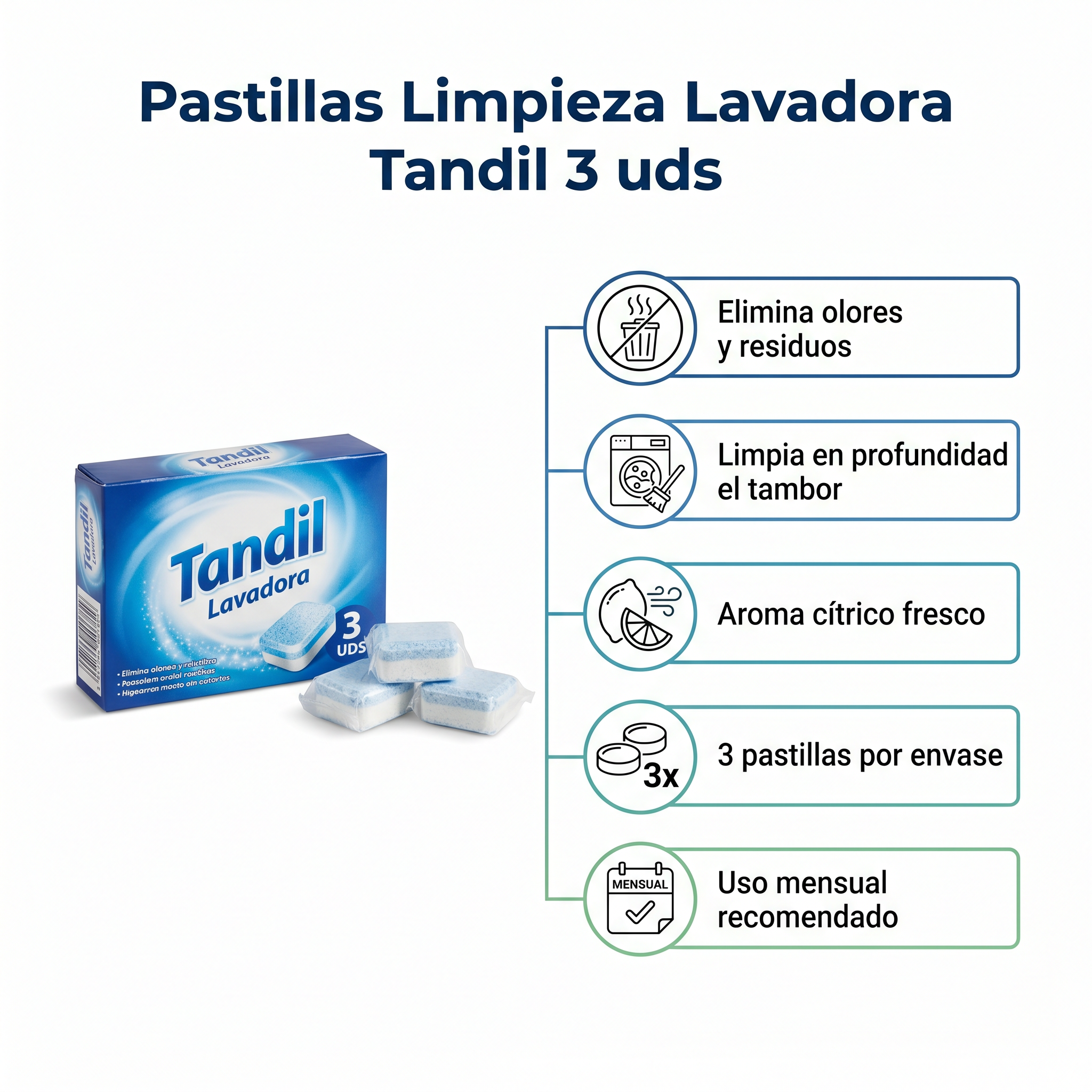 Pastillas Limpieza Lavadora Tandil — 3 uds Aroma Cítrico