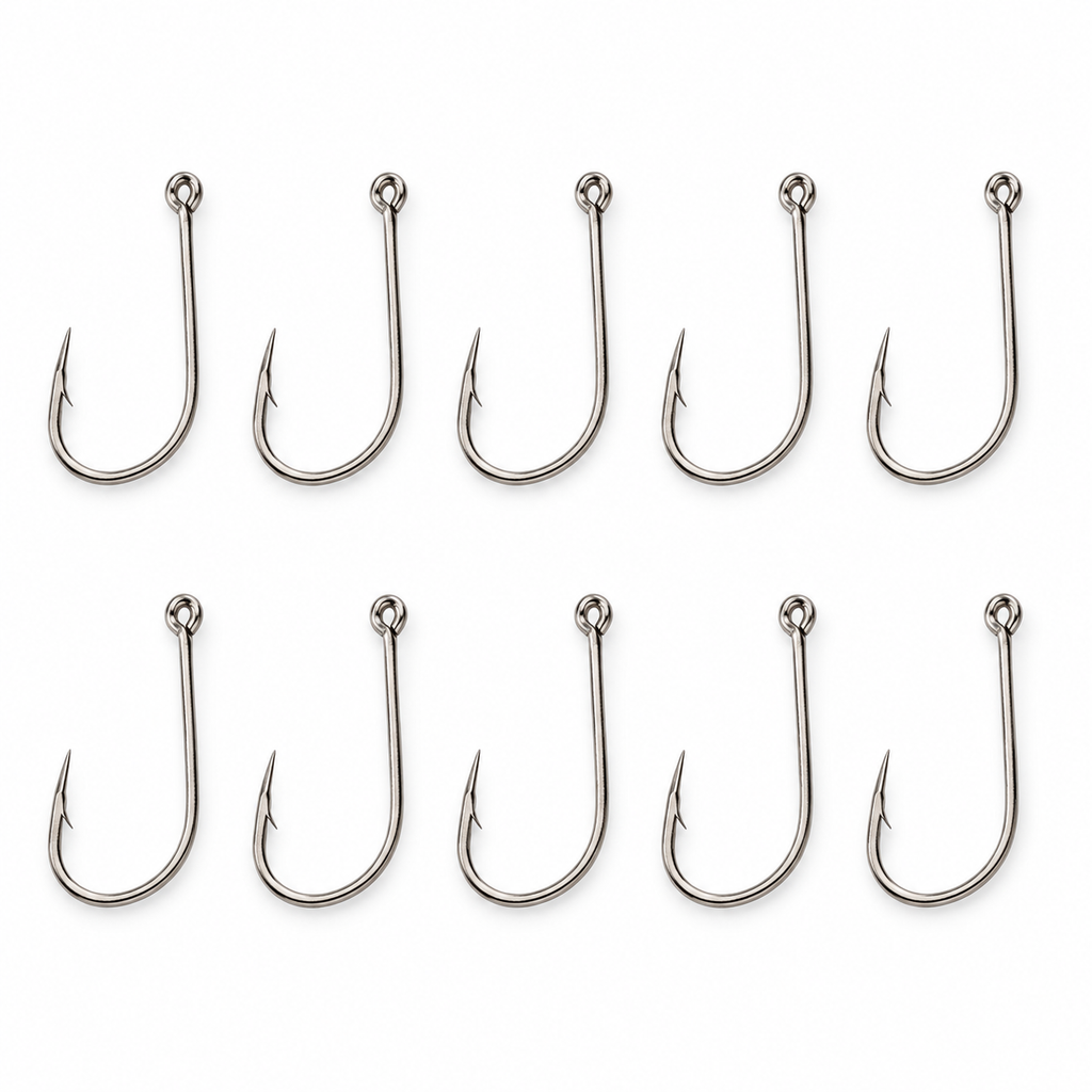 VMC Crystal 9016 NI talla 10, pack de 10 anzuelos sobre fondo blanco