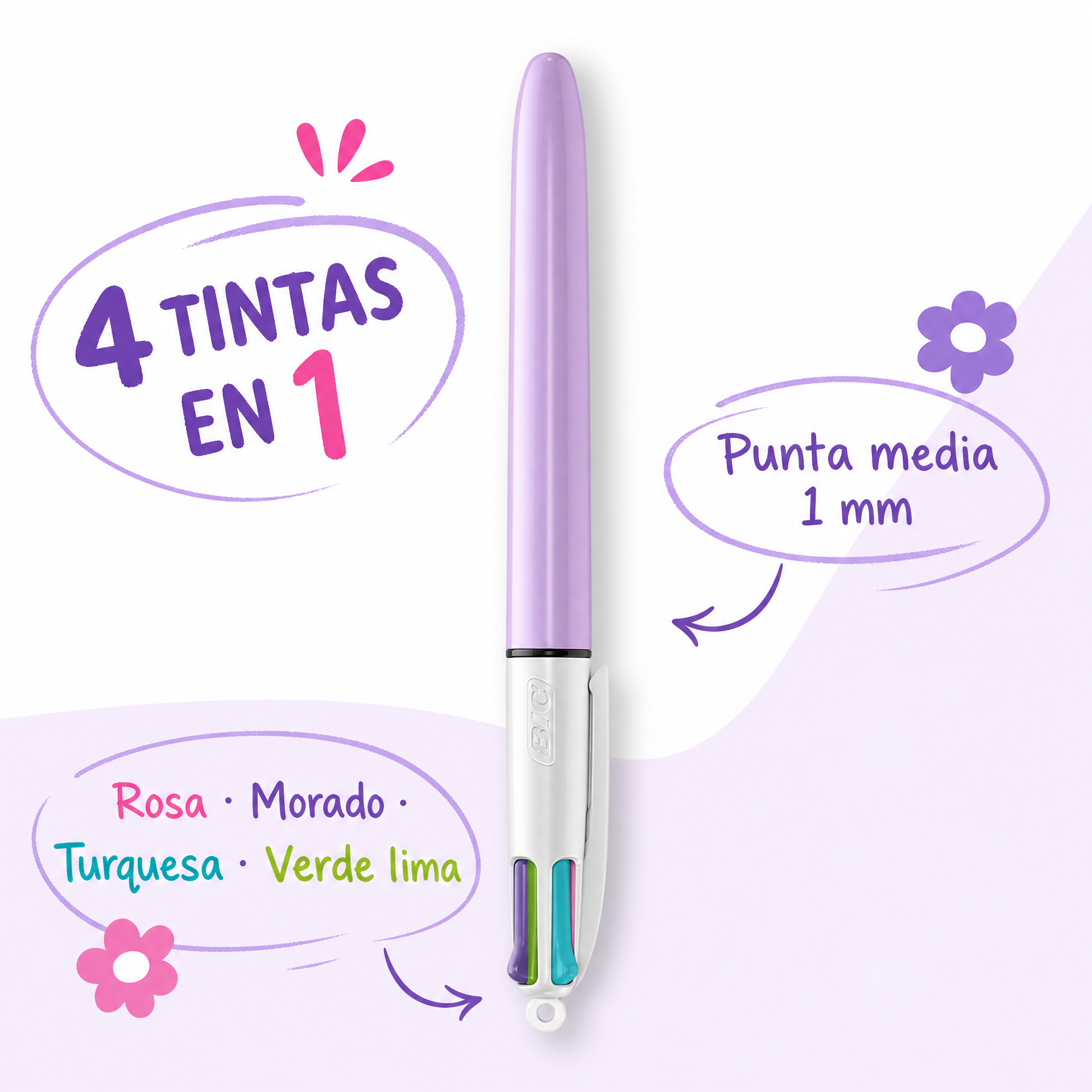 BIC 4 Colours Fun Lila — Bolígrafo de 4 colores