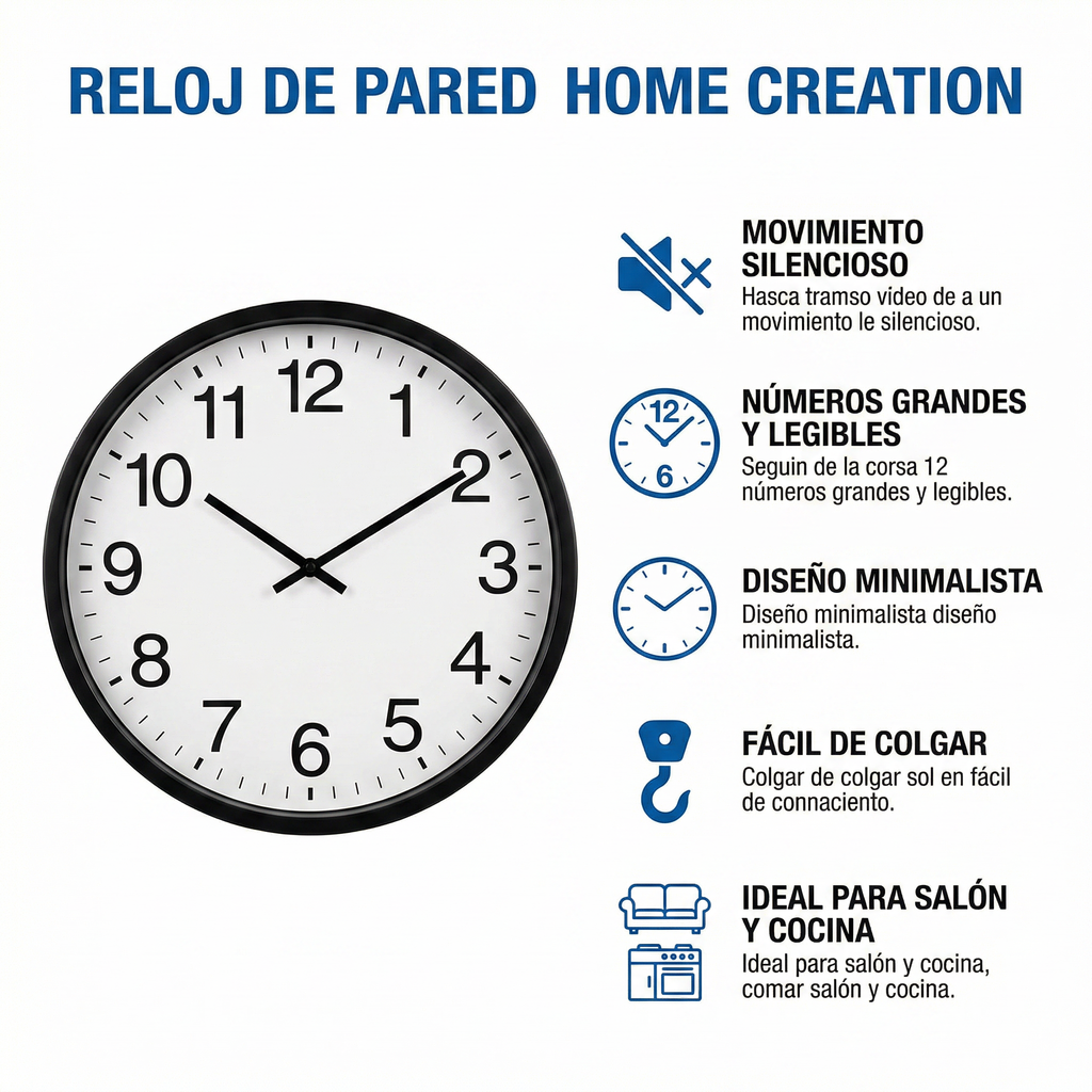 Reloj de Pared Home Creation Movimiento Silencioso