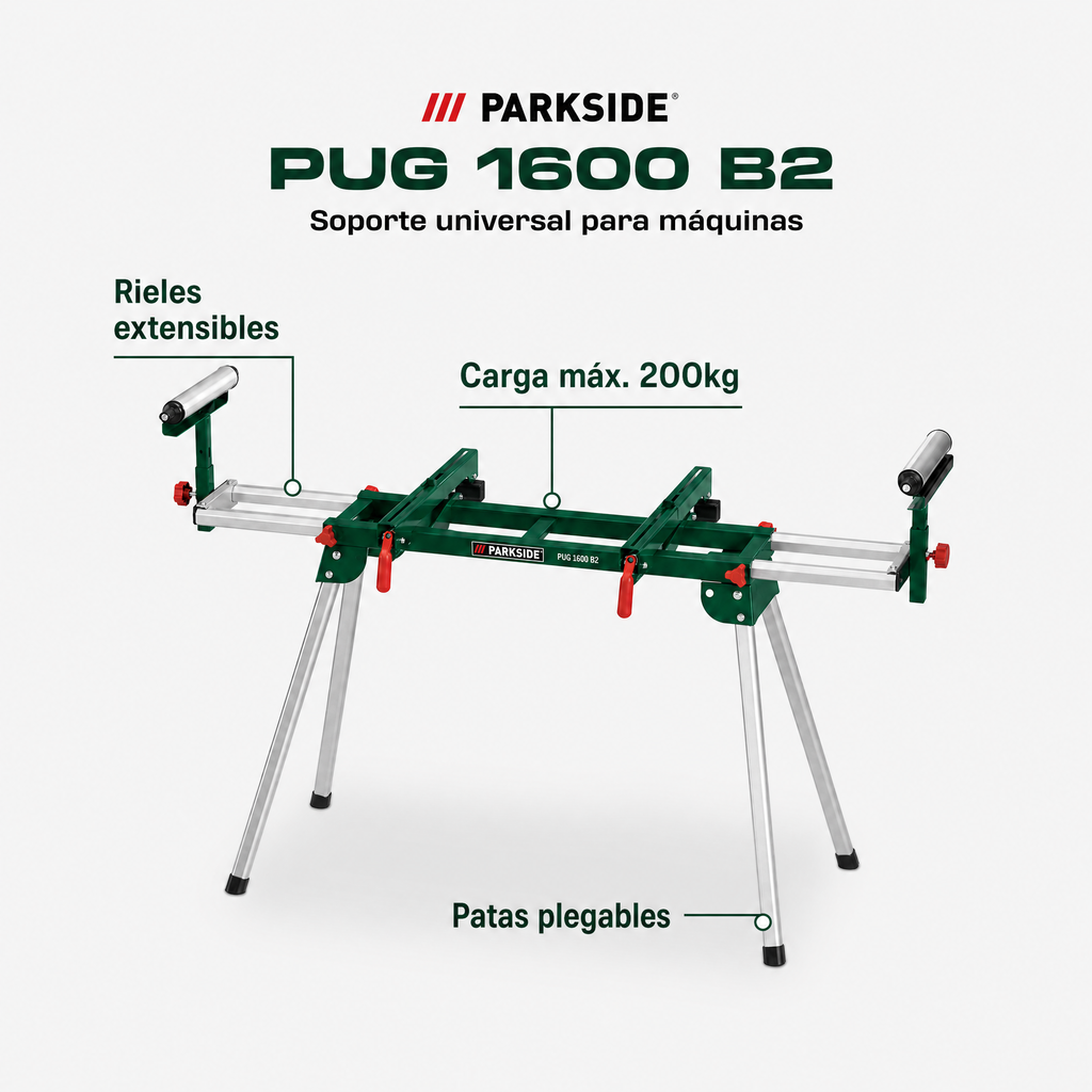 PARKSIDE Soporte universal para máquinas con patas plegables y rieles extensibles