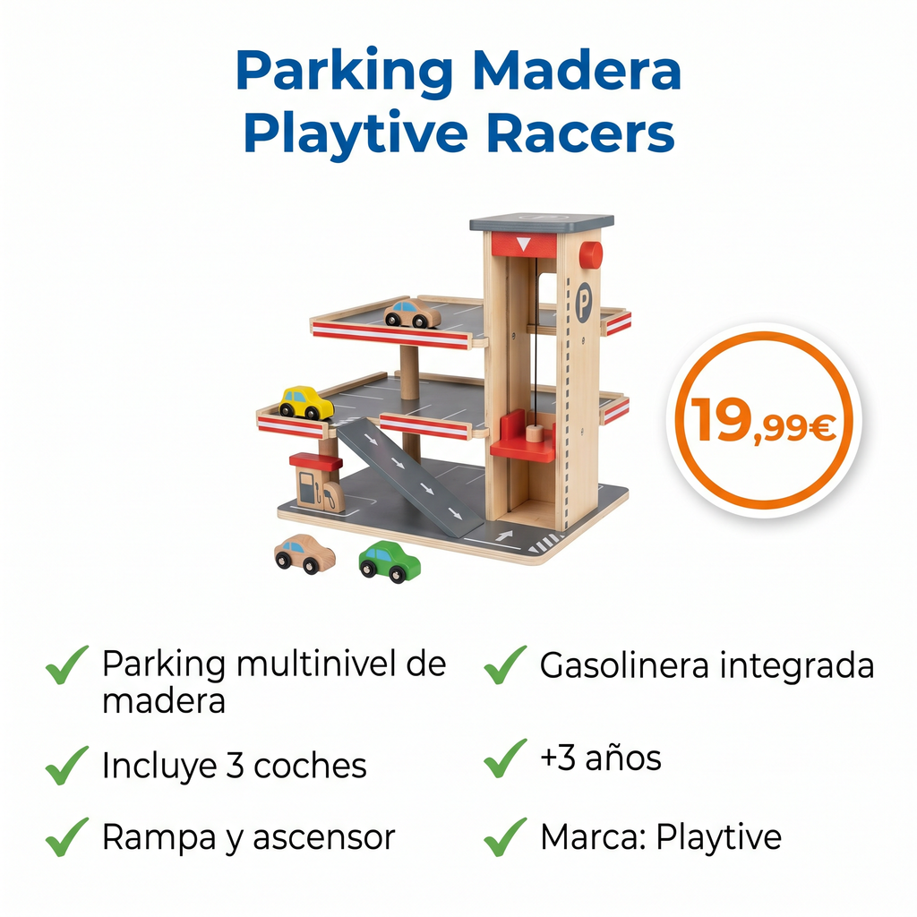 Parking Madera Playtive Racers — Con 3 Coches
